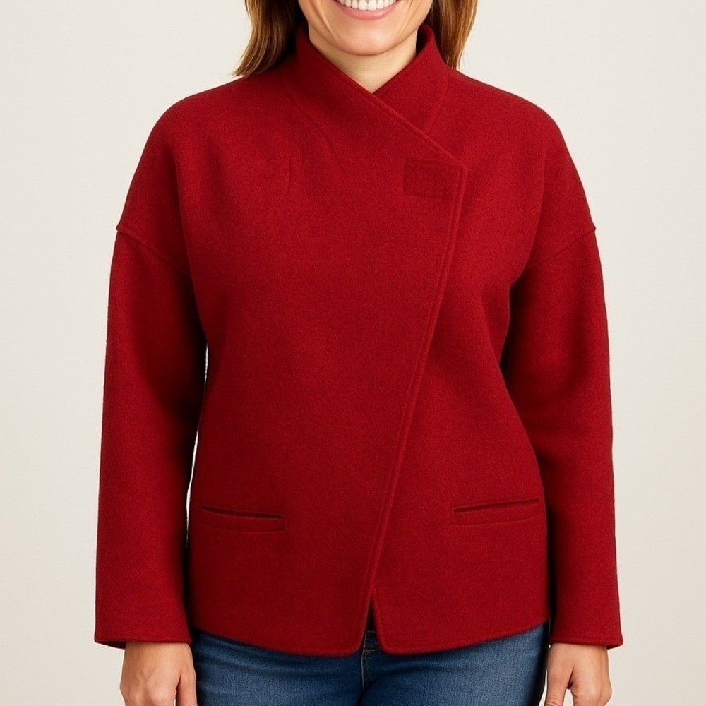 Herman Geist Red Wool Cardigan Jacket Grannycore Oversized Statement Sz apSmall~